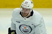 Edmonton Oilers captain Connor McDavid at practice in Edmonton on Tuesday, May 17, 2022.