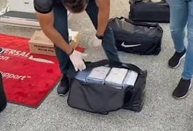 Eight black gym bags, each containing 25 smaller packages of cocaine, totalling 200 packages, were located in the aircraft’s control compartments. 