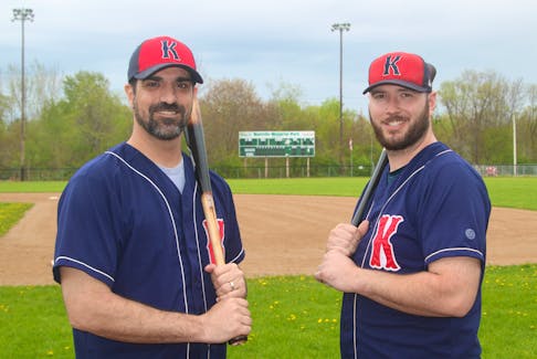 Kentville Wildcats teammates John Ansara, left, and Dryden Schofield are excited for the upcoming Nova Scotia Senior Baseball League season. The Wildcats begin the campaign May 24 on the road against the Halifax Pelham Canadians.