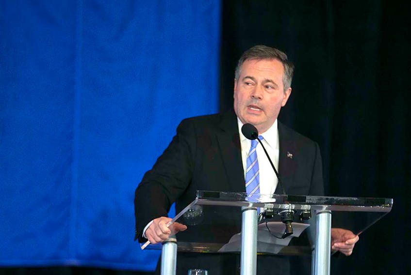 Jason Kenney speaks at an event at Spruce Meadows in Calgary on Wednesday, May 18, 2022. During the speech, he announced that he was stepping down as leader of the Alberta UCP party. 