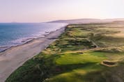  A Links to the past. The original of the two layouts at Cabot Cape Breton is a classic links design, a throwback to the Scottish roots of the game. Here a pair of holes hug Inverness beach with a view of Margaree Island in the distance. Jacob Sjöman photo