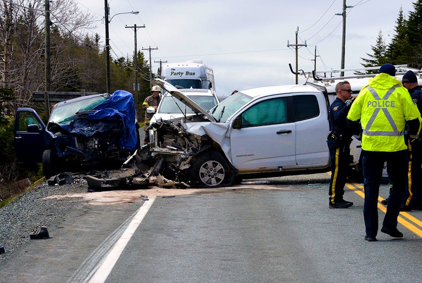 One person is dead following a two-vehicle head-on collison on the Southern Shore highway Tuesday morning. Keith Gosse/The Telegram