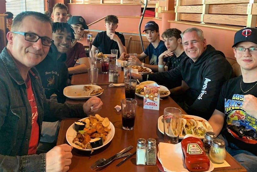 The Nova Scotia boxing team enjoying lunch after a successful showing at the Calgary Cup.