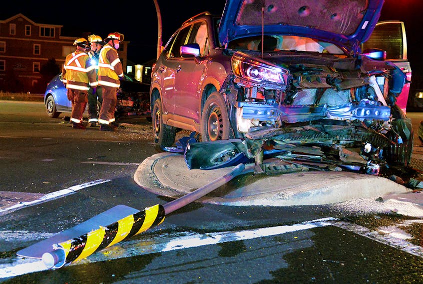 Three people were hospitalized following a three-vehicle crash at Portugal Cove Road and Major's Path in St. John's Wednesday night. Keith Gosse/The Telegram
