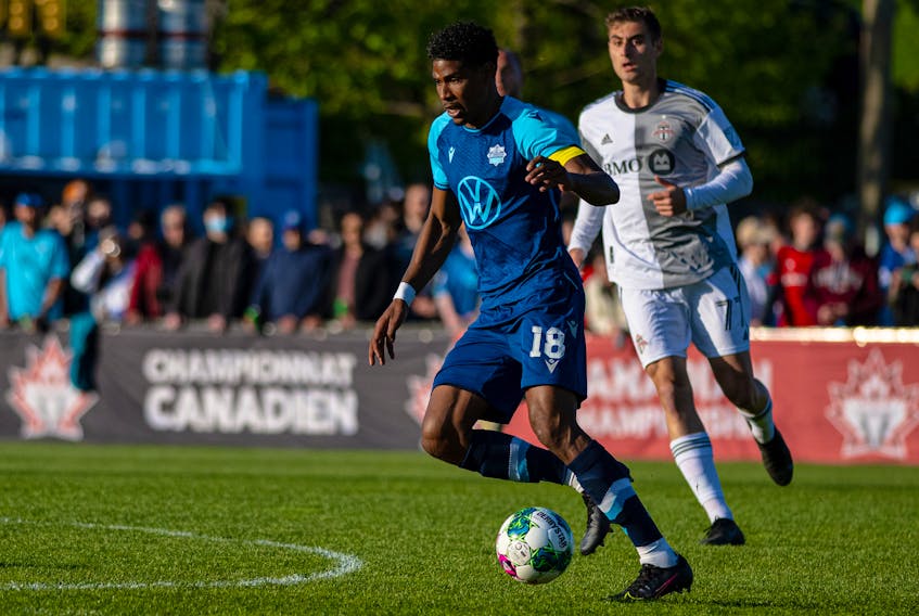 HFX Wanderers midfielder and captain Andre Rampersad controls the ball against Toronto FC during the Canadian Championship quarter-final Tuesday evening at the Wanderers Grounds. - TREVOR MacMILLAN / HFX WANDERERS