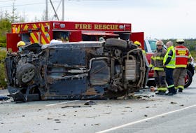 One man was seriously injured following a single-vehicle rollover on the T.C.H. near St. John's Friday afternoon. Keith Gosse/The Telegram