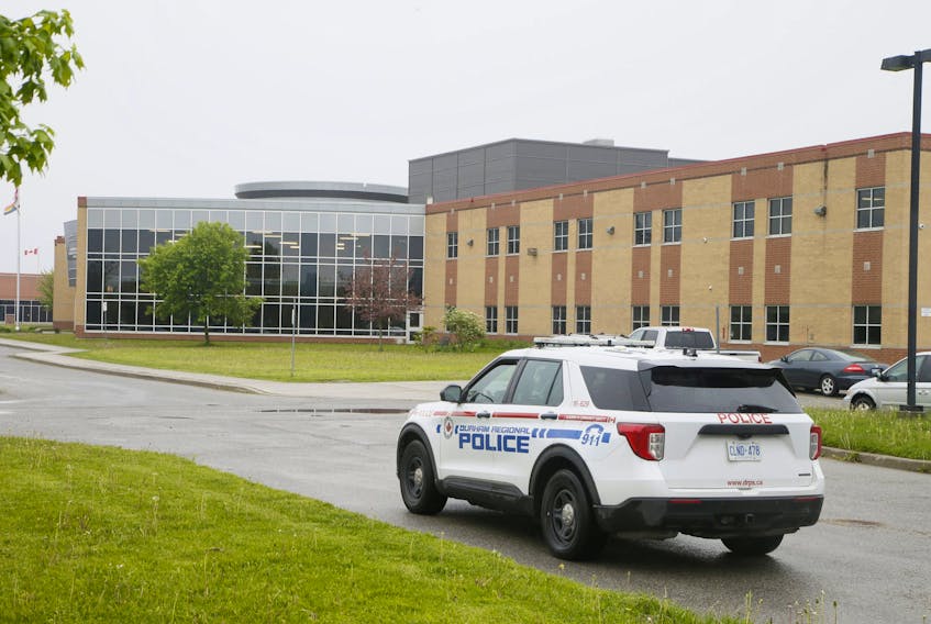  Police were deployed to Clarington Central Secondary School in Bowmanville after a threat was placed on an internal student social media website on Friday May 27, 2022. VERONICA HENRI/TORONTO SUN