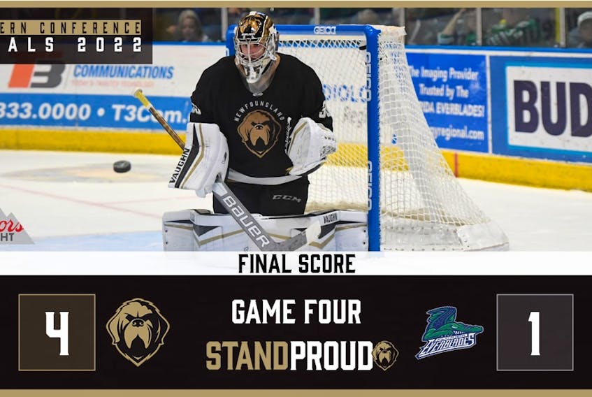 The Newfoundland Growlers won game four keeping themselves alive in the series beating the Florida Everblades in a 4-1 win at Hertz Arena.