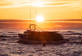 Boats from North Rustico sail out into the rising sun on the opening day of the P.E.I. lobster season Tuesday. Fishermen are optimistic that the prices will be good.