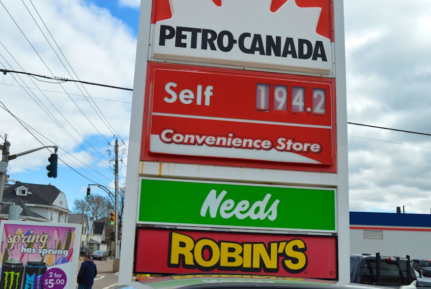 The price of self-serve gas jumped 9.2 cents in P.E.I. on May 6 and now sells for 192.2 cents per litre at this Petro-Canada gas station in Charlottetown.
