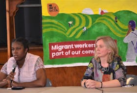 Former migrant farmworker Marvette Sharpe-Plummer (left), from Jamaica, shared some of her experiences while working in Colchester County, during a recent Halifax/Kjipuktuk’s Migrant Workers Program event in Truro. Pictured beside her is friend Stacey Dlamini who has taken on a ‘navigator’ role for area migrant workers.