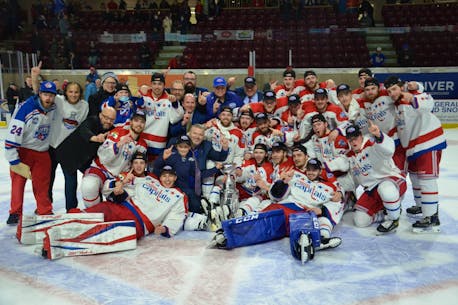 Summerside Western Capitals’ players react to winning MHL championship