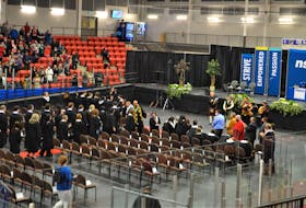 NSCC Marconi Campus spring 2022 graduates enter to applause before the start of the convocation on Friday at Membertou Sports and Wellness Centre. It was the first in-person convocation since the COVID-19 pandemic hit Canada in 2020. NICOLE SULLIVAN/CAPE BRETON POST