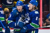 Forwards J.T. Miller (left) and Brock Boeser are at the centre of decisions the Canucks will face this summer as their contracts play out, Miller’s being a very team-friendly deal with one season left and the younger Boeser due a healthy US $7.5-million qualifying offer to retain his rights.