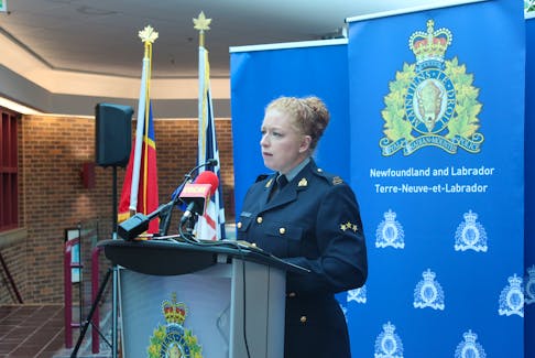 RCMP media relations officer Cpl. Jolene Garland answers media questions at RCMP headquarters in St. John’s Friday afternoon. -Juanita Mercer/SaltWire Network