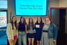 Glace Bay High School Interact Club members, from the left, are Sam Fernandez, Olivia MacDonald, Abby Cameron, Kayl Ryan and staff advisor Aimee Romad. The club was busy throughout the year with several fundraising activities and community events. CONTRIBUTED