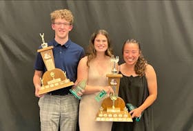 Colonel Gray High School in Charlottetown recently announced its 2021-22 athletes of the year. From left: Ben Plourde, Gracie McQuaid, and Ria Johnston. Plourde was named the male athlete of the year while McQuaid and Johnston were introduced as the co-female athletes of the year.