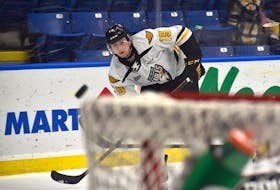 Jacob Squires of the Cape Breton Eagles fires a shot on goal during Quebec Major Junior Hockey League action last season at Centre 200 in Sydney. Squires and the Eagles will open the 2022-23 QMJHL regular season on Sept. 23 when they host the Moncton Wildcats. JEREMY FRASER/CAPE BRETON POST.