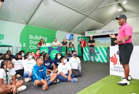 PGA Tour golfer Harold Varner III speaks to RBC Community Junior Golf participants prior to the 2022 RBC Canadian Open at St. George’s Golf and Country Club in Toronto. - Contributed