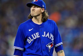 Kevin Gausman of the Toronto Blue Jays leaves the field in the third inning after being pulled from the game during a MLB game against the Baltimore Orioles at Rogers Centre on June 16, 2022 in Toronto.  