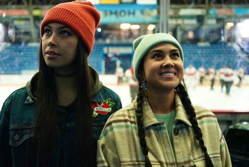  From left, Blair Lamora and Keilani Elizabeth Rose sisters Ziigwan and Miigwan in the new Crave hockey comedy Shoresy. A spinoff of the series Letterkenny, the new show follows a Sudbury senior men’s hockey team in its bid to be the best in a four-team league. The new comedy is currently streaming on Crave.