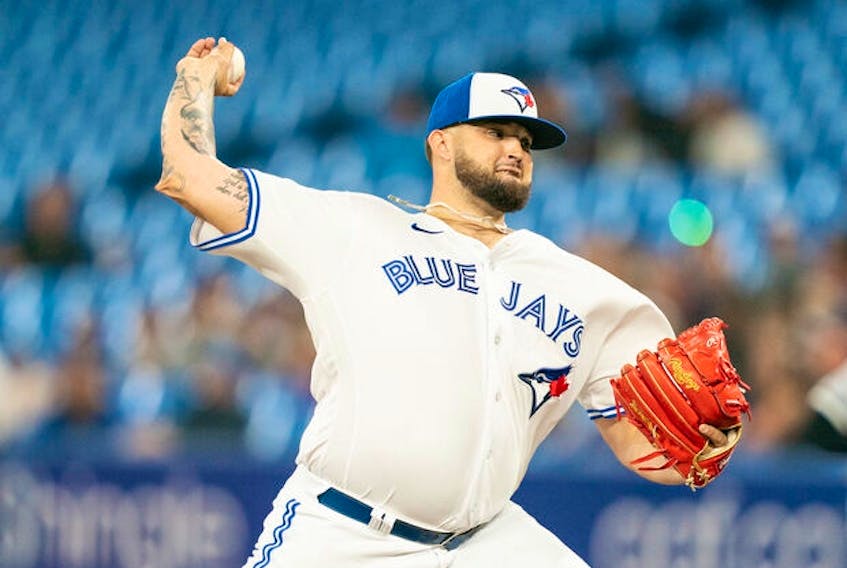 Blue Jays starting pitcher Alek Manoah throws a pitch against the Chicago White Sox during the first inning at Rogers Centre on Thursday, June 2, 2022. 