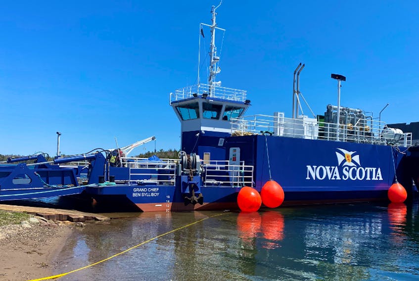The new Grand Chief Ben Sylliboy ferry, a 15-car vessel, was officially launched Monday in Little Narrows to replace the 32-year-old, 12-car Caolas Silis ferry. The new boat is expected to serve the community for the next 40 years and comes with a price tag of $6 million, which is being cost-shared between the federal and provincial governments. CONTRIBUTED • COMMUNICATIONS NOVA SCOTIA