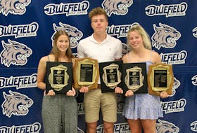 Bluefield High School recently handed out its athletic awards for the 2021-22 season. The athletes of the year are, from left: Keera Vos, Jimmy Hulton and Katie Murphy. Contributed