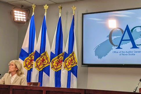 Nova Scotia Auditor General Kim Adair speaks at a news conference Tuesday in Halifax on the shortcomings of public housing management in the province.