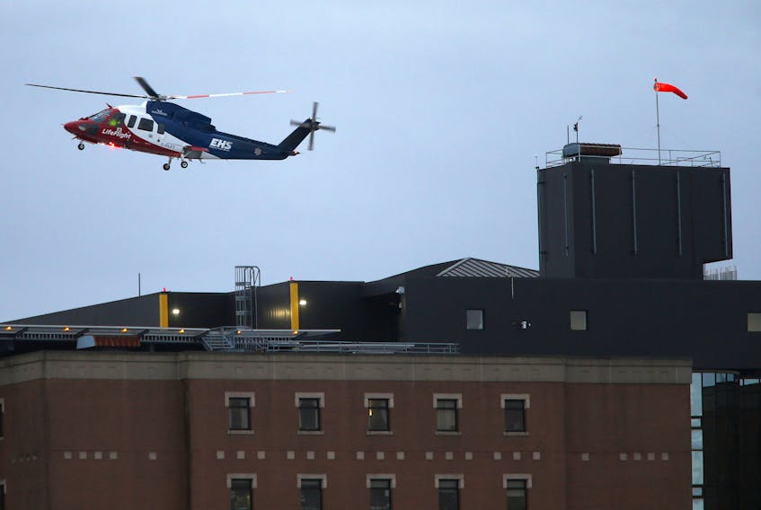 FOR FILE:

An EHS LifeFlight helicopter preapres to make a landing on the flight deck atop the Halifax Infirmary in Halifax Monday January 4, 2021.



TIM KROCHAK PHOTO  An EHS LifeFlight helicopter prepares to make a landing on the flight deck atop the Halifax Infirmary in Halifax in January 2021. LifeFlight missions to Cape Breton have remained steady over the past two years, while calls to the Sydney area have increased slightly. TIM KROCHAK/SALTWIRE NETWORK.