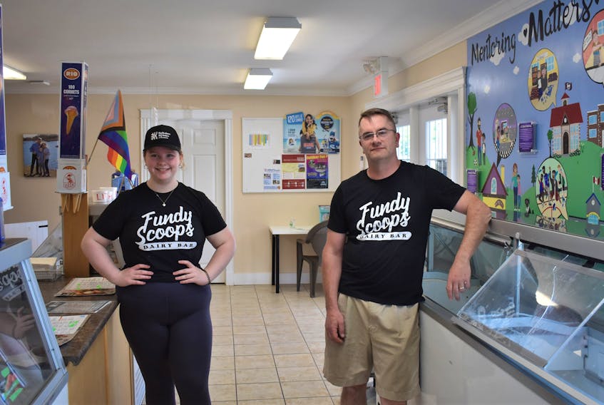 Manager Chris McPhee and staff member Natalie Joudrey, who has a supervisor role in the social enterprise business, are pictured in Fundy Scoops which is located on Hwy. 311 in North River. The business supports Colchester Big Brothers Big Sisters which is based in the same location.