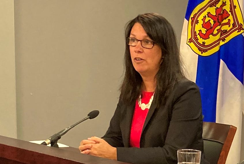 Health Minister Michelle Thompson reports that the Nova Scotia government  recruited 163 physicians over the past year at a news conference in Halifax on Wednesday, June 22, 2022. - Francis Campbell photo