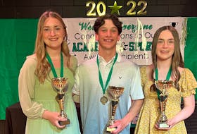 The Breton Education Centre high school athletes of the year for the 2021-22 School Sport Nova Scotia season. From left, Meghan MacKinnon, Morgan Hillier, and Maria Morrison.