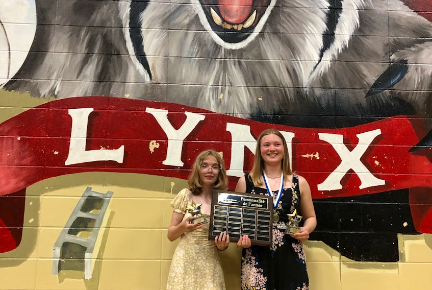 Ellen Fulmore, left, and Lily Fraser were named top students at École Acadienne in Truro during the school’s awards ceremony on June 9. Contributed