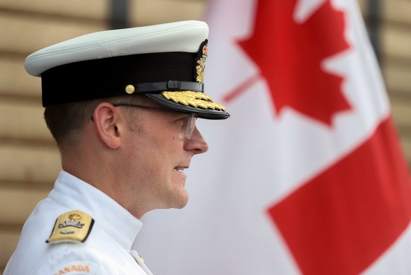 FOR RANKIN STORY:
Commodore Trevor MacLean gives his first speech  after he assumed command of Canadian Fleet Atlantic from Captain (Navy) Sheldon Gillis aboard HMCS Margaret Brooke, at Her Majesty’s Canadian Dockyard in Halifax Wednesday June 22, 2022.

TIM KROCHAK PHOTO