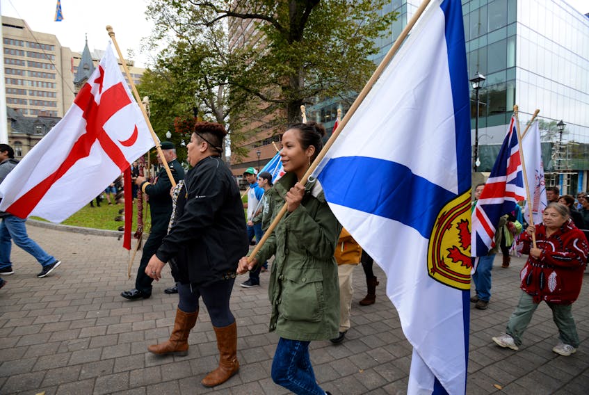 October 1, 2014--Members of Mi'kmaq First Nations make their way to Grand Parde in Halifax on Wednesday as part of Treaty Day celebrations. (INGRID BULMER/Staff)