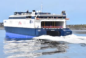 The Cat ferry sails out of Yarmouth harbour on May 19, the first day of its return to service in three years. TINA COMEAU PHOTO