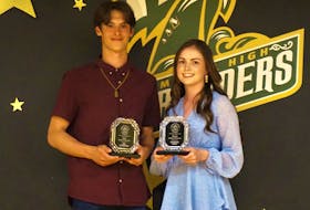 Nick Sutherland, left, and Catherine Hoare were named the athletes of the year for Memorial High School for the 2021-22 School Sport Nova Scotia season. Sutherland was the male athlete of the year, and Hoare was the female athlete of the year. PHOTO CONTRIBUTED/SHANE RYAN.