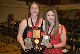 Tess Murray (left) and Brooke Barsness displaying their S.O.A.R. Awards following the ceremony.