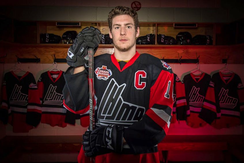 Pierre-Luc Dubois of Sainte-Agathe-des-Monts, Que., was selected fifth overall by the Cape Breton Eagles at the 2014 Quebec Major Junior Hockey League Entry Draft. He reported to the team and was later taken third overall at the NHL Entry Draft by the Columbus Blue Jackets. PHOTO/VINCENT EITHER, QMJHL.