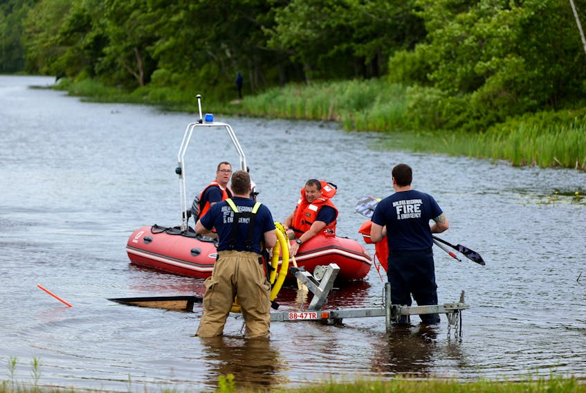 June 27, 2022--Halifax Regional Fire and Emergency launch a boat on Maynard Lake in Dartmouth after a report someone drowned late Monday night. The search was called off for the night.
ERIC WYNNE/Chronicle Herald