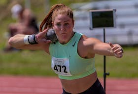 Brooklyn’s Sarah Mitton, shown during a meet at Beazley Field in July 2021, is on the rise on the world women’s shot put scene.  Mitton will compete at the world championship in Eugene, Ore., on July 15.  - Tim Krochak