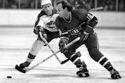 Canadiens legend Guy Lafleur in a game against the Winnipeg Jets. Lafleur was a heavy smoker, a habit he kept up throughout his NHL career. Sadly, he died earlier this year of lung cancer.