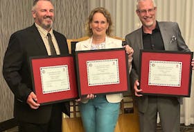 William Hurley, left, Pamela Constantine and William Murphy were inducted into the Newfoundland and Labrador Basketball Hall of Fame on June 25. - NLBA Twitter photo