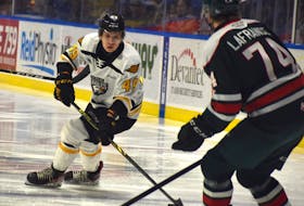 Cape Breton Eagles forward Ivan Ivan, left, was selected by the team in the first round, No. 36 overall, at the 2019 Canadian Hockey League Import Draft. The forward has played two seasons with the team. The Eagles hold the No. 3 overall pick at the Import Draft on Friday. JEREMY FRASER/CAPE BRETON POST.