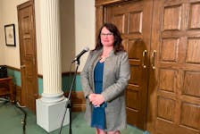 Minister responsible for women and gender equality, Pam Parsons, speaks with reporters about the lack of pay equity legislation in this file photo. -SaltWire Network file photo