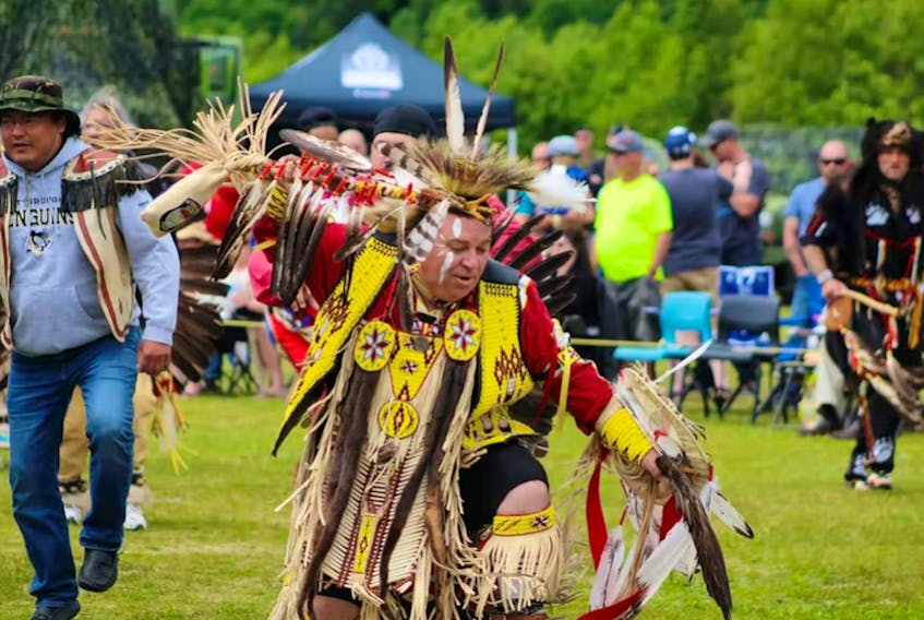 Paul Pike of Corner Brook dances at the last open Miawkupek powwow in July 2019.