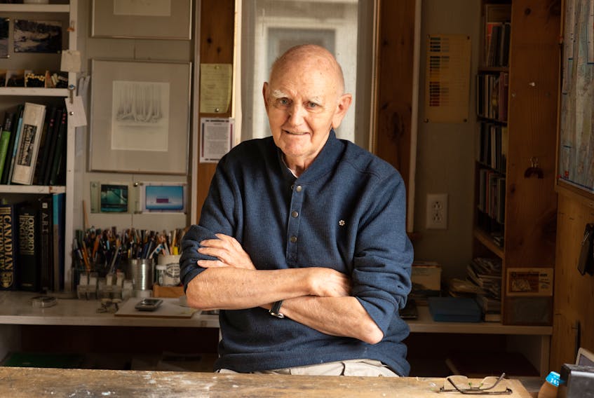 Christopher Pratt, pictured in his studio in 2021, is being remembered for his contributions to both the province and the art world after he passed away June 5. - Ned Pratt photo