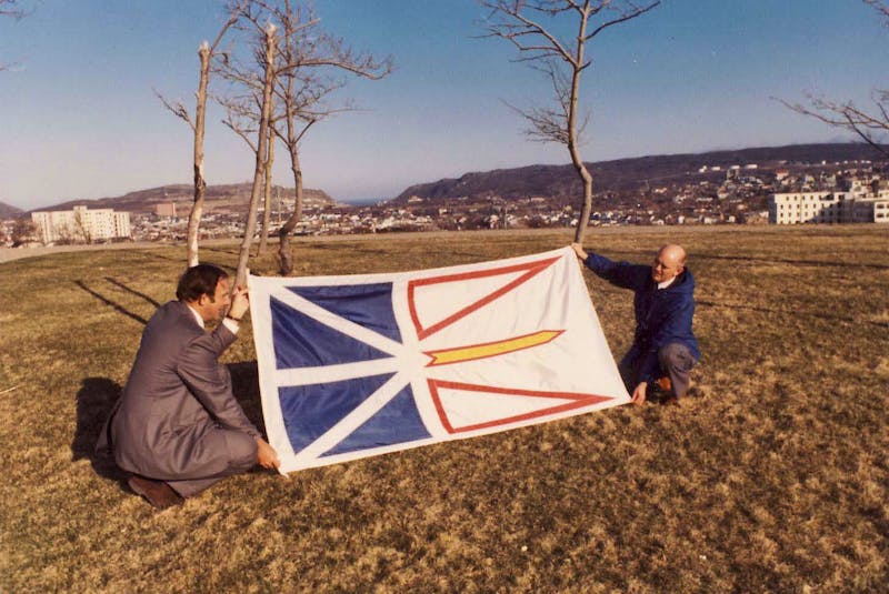 One of Christopher Pratt's notable accomplishments including designing the flag for Newfoundland and Labrador. He's pictured here presenting the flag in 1980. - Contributed/Pratt Family