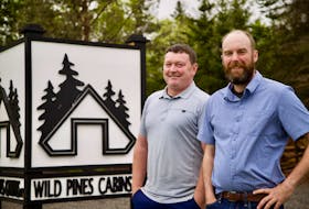 Co-owners Matt Kenny, left, and Rob Hartley say they began working on the idea for Wild Pines Cabins when they noticed the land was for sale in 2019. Having crossed by it multiple times while working at the nearby golf course, the pair felt it would make a great place for a campground. Cody McEachern • The Guardian